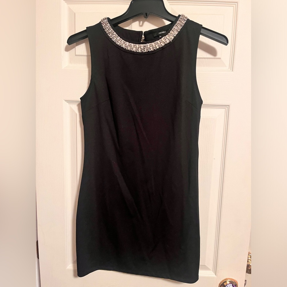 FOREVER 21 Black Mini Dress with Embellished Neckline